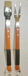 2er Set Barbecue Grill 19" GABEL & Bürste langer HOLZ Griff Edelstahl BBQ Cook - Bild 1 von 2