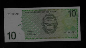 NETHERLANDS ANTILLES(1) BANK NOTE 10 GULDEN 31.3.1986 P 25 A CRISP UNCIRCULATED - Picture 1 of 2