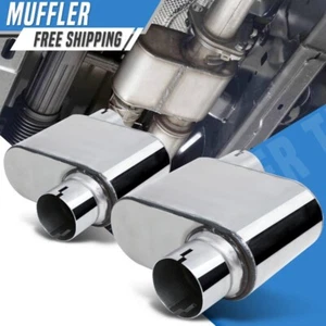 EPA 2X 2.5"Offset Inlet/Outlet Race Performance Chambered Exhaust Muffler Chrome - Picture 1 of 5