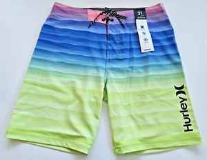 Hurley Men's 31 Board Shorts Phantom Playa Jaco Green Blue Pink Purple Stripe - Picture 1 of 3