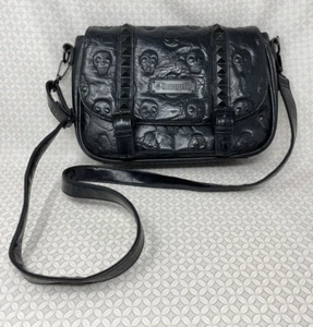 Loungefly Skull Crossbody bag purse WELL USED DAMAGED Black Stud Embossed - Picture 1 of 23