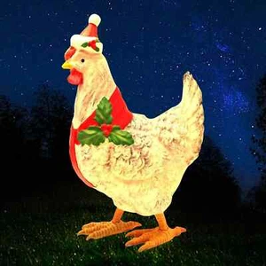 Weihnachten Huhn Dekorationen 3D beleuchtet Huhn mit Schal Terrasse 15,7" stabil - Bild 1 von 5
