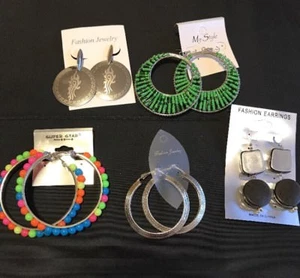 Womens Fashion Dangle Earrings 5 Pairs Hoops Silver Set #1 - Picture 1 of 6