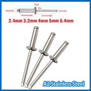 Dome Head Blind Pop Rivets 304 Stainless Steel 2.4mm 3.2mm 4mm 5mm 6.4mm - Picture 1 of 5