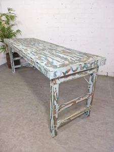Vintage Reclaimed Folding Solid Wooden Wedding Event Console Trestle Table Desk - Picture 1 of 12