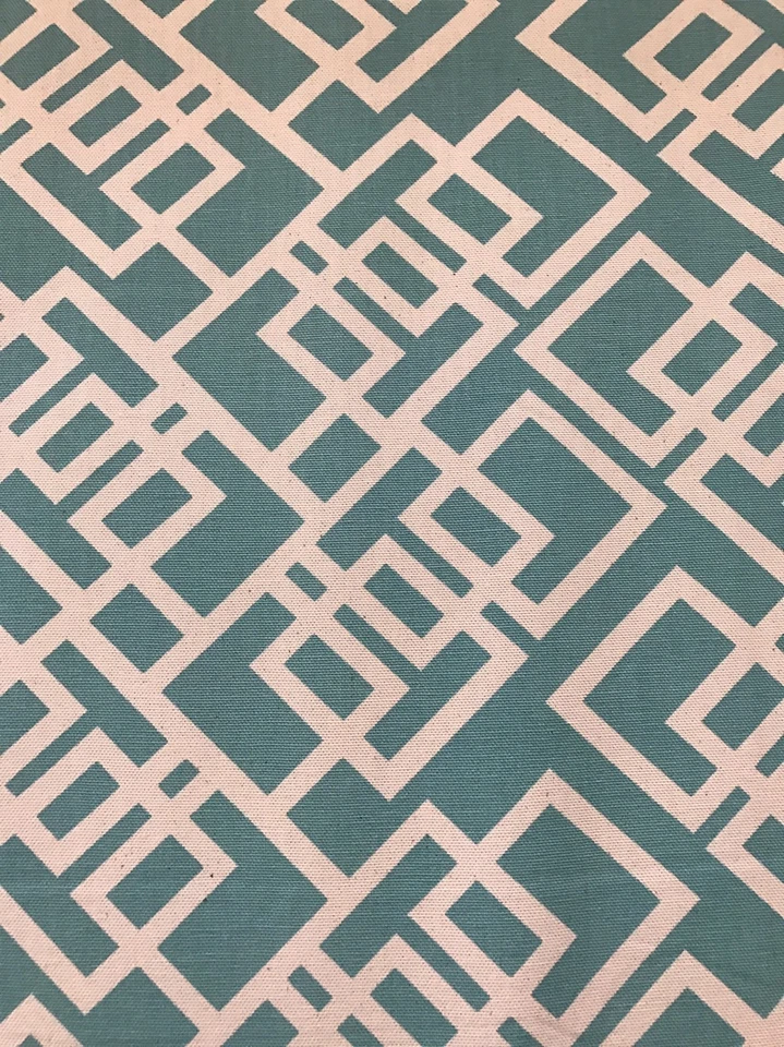 Premier Prints Geometric Aqua and Ivory Cotton Woven Fabric BY THE YARD - Image 1 of 3