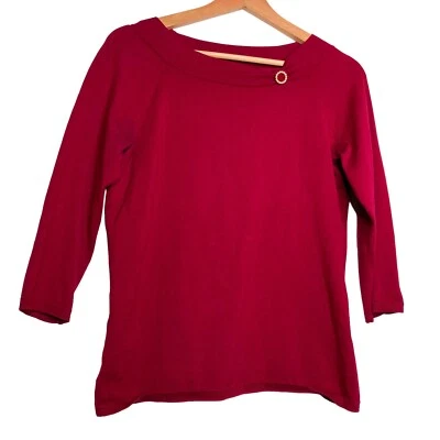 ANN TAYLOR Mezcla Seda Rojo Suéter Perla Adorno Broche Detalles Talla M Foto 1 de 4