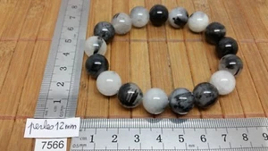 Bracelet QUARTZ TOURMALINE perles 12mm mineraux lithotherapie pierre - Picture 1 of 1