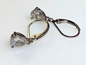 Vintage Sterling Silver 925 Earrings Jewellery Dangle Drop Cubic Zirconia 1.73g - Picture 1 of 9