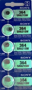 MURATA / SONY 364 SR621SW (5 piece) SR621 364 SILVER OXIDE Battery US seller  - Picture 1 of 4