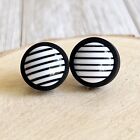 Black and White Striped Stud Earrings Black Wood Stainless Steel Post Earrings