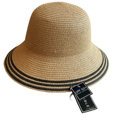 New Magid Hats Brown Black UPF 50+ Striped Straw Sun Hat One Size - Изображение 1 из 4