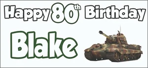 Personalised Army Tank Military 80th Birthday Banner X2 Decorations Son Mens Dad - Picture 1 of 1