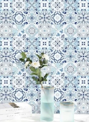 118’’x17.7’’ Wallpaper Contact Paper Peel Stick Waterproof Floral White Blue - Image 1 of 2
