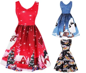 Womens Rockabilly Christmas Party Dress Cocktail Costume - Regular & Plus Size - Picture 1 of 6