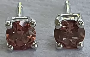 4mm Natural Round Cut Pink Tourmaline Solid Sterling Silver Stud Earrings - Picture 1 of 5