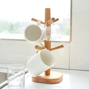 Wooden Mug Rack Holder Stand Coffee Mug Holder Stand Mug Tree Holder With 6 Hook - Picture 1 of 9