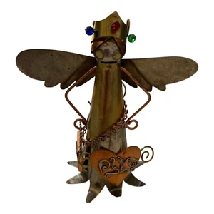 Vintage Zinn Engel Weihnachtsschmuck geprägt Metall Herz Geldbörse rustikal Geschenk - Bild 1 von 9