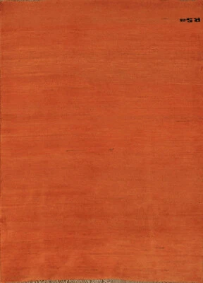 Premium Quality Gabbeh Solid Design Wool Foyer Rug - Timeless Style" Orange 3x5 - Image 1 of 4