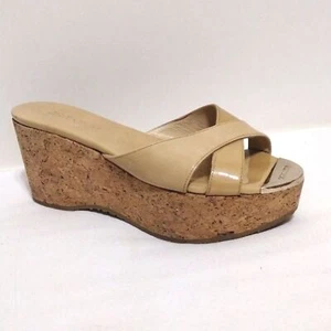 Jimmy Choo Leather Straps Prima Cork Wedge Platform Slide Sandals EU 36.5 US 5.5 - Picture 1 of 14