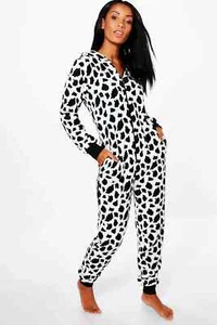 Einteiler Damen Tier Leopardenmuster Pyjama Overall Kostüm Größe L - Bild 1 von 8