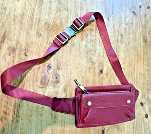 Unisex Deep Red Genuine Leather Waist Bag Crossbody Belt Bag - Picture 1 of 8