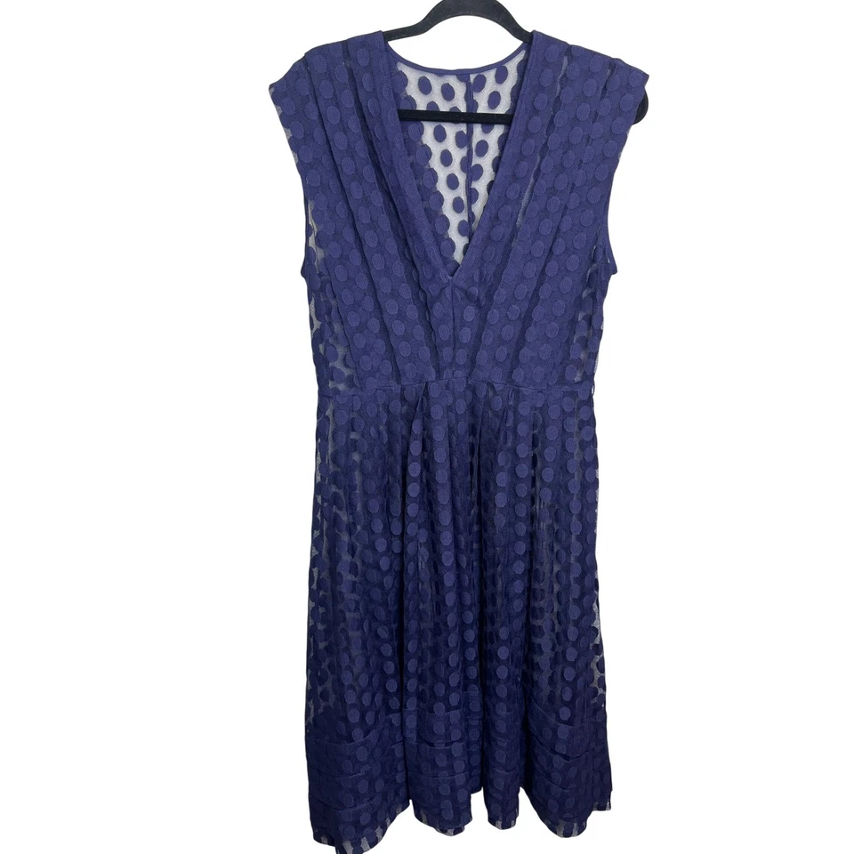 Vestido midi transparente Plenty by Tracy Reese azul marino a lunares cuello en V para mujer Foto 1 de 4