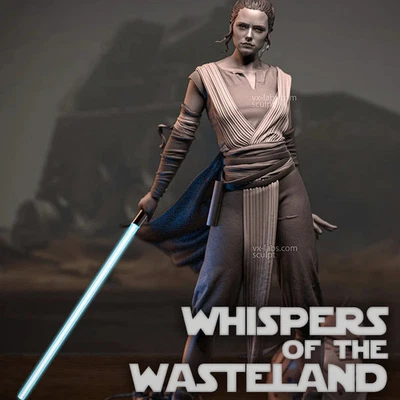 Rey 3D Printed Figure, Star Wars Jedi Hero Statue, Unpainted - Image 1 of 3