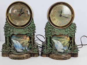 Vintage Pair 1950's MASTERCRAFTERS Waterfall #334 Animated Lighted Mantel Clocks - Picture 1 of 14