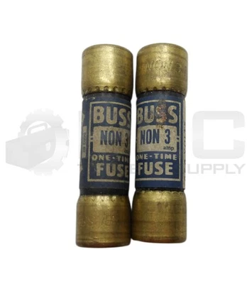 LOTE DE 2 FUSÍVEIS ÚNICOS BUSSMANN NON-3 3A 250V - Imagem 1 de 4