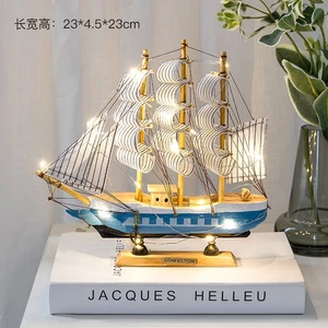 Velero de madera con lámpara artesanías barco regalo barco modelo escritorio decoración miniaturas - Imagen 1 de 17