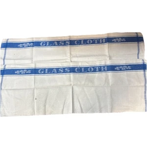 2 Vintage IRISH LINEN White w/ Blue Stripe "GLASS CLOTH" Drying Tea Towels - Picture 1 of 22
