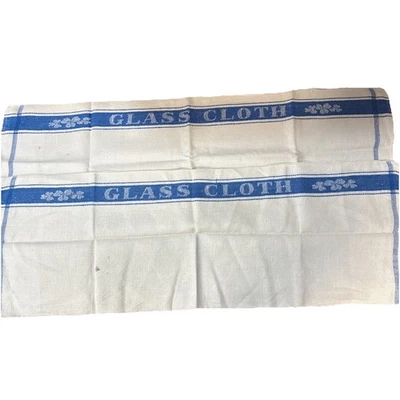 2 Vintage IRISH LINEN White w/ Blue Stripe "GLASS CLOTH" Drying Tea Towels - Image 1 of 4