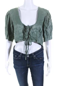 Anna Nata Damen Kurzarm V-Ausschnitt Cropped Wickel Top Grün Größe Large - Bild 1 von 6