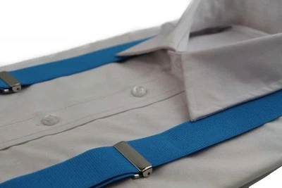 Wide Heavy Duty Adjustable 100cm Light Blue Adult Mens Suspenders - image 1 of 4