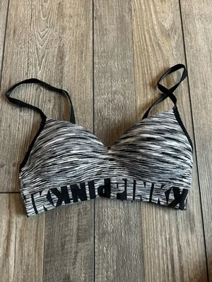 Women’s Victoria’s Secret Pink Black And White Padded Bra Size Xs - Image 1 of 3