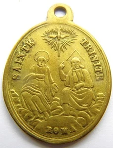 The Holy Trinity God The Father Holy Spirit Jesus Rare Antique Bronze Holy Medal - Picture 1 of 2