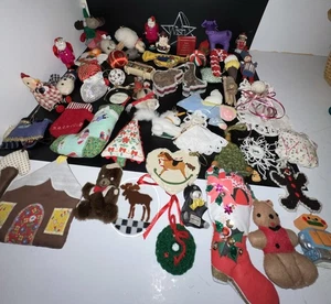 Lot of 50+ Vintage Mixed Christmas Ornaments  Wood Fabric Plastic Glass A - Picture 1 of 20