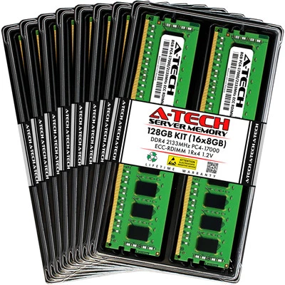 A-Tech 128GB 16x 8GB 1Rx4 PC4-17000R DDR4 2133 ECC REG RDIMM Server Memory RAM - Image 1 of 4