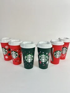 Coffee Tumbler Set Of 6 Starbucks Christmas Reusable To Go Cups W Lids - Picture 1 of 13