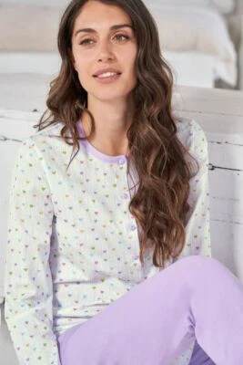 Pigiama serafino da donna manica lunga in cotone jersey intimo Linclalor 74422