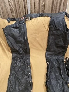 Interstate Leather Black Leather Men's Motorcycle Chaps - Size Large - Picture 1 of 4
