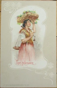 Cartolina italiana Art Nouveau 1908, donna con cesto in testa, litografia a colori Italia - Foto 1 di 1
