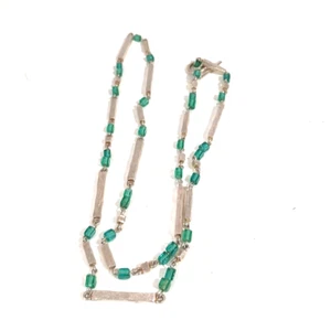 Biche De Bere Modernist Rope Necklace Silver tone Bar Green Glass Beads 40.5" - Picture 1 of 6