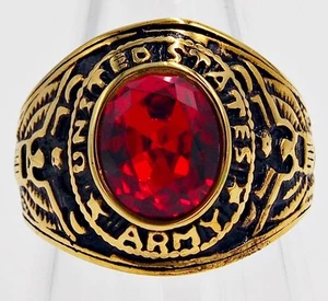 men ring ruby simulated stainless steel gold US military army eagle new SIZE 9 - Picture 1 of 5