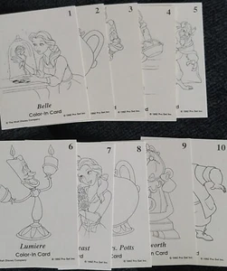 DISNEY'S BEAUTY AND THE BEAST Color In Card Set(10) 2-sided Belle Cogsworth 1992 - Picture 1 of 7