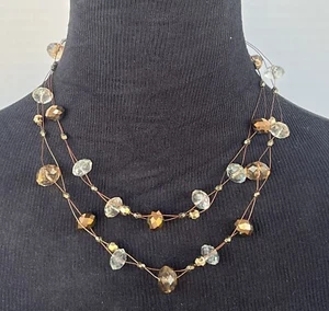 MultiStrand Wire Faceted Bead Necklace Copper Colored Wire Brown Champagne Clear - Picture 1 of 7
