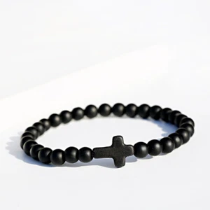 Pulsera de 6 mm de piedra ónix mate cruz yoga con cuentas regalo de amistad unisex - Imagen 1 de 12