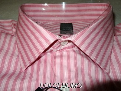 NUEVO $225 Hombres IKE BEHAR 16 34 35 CAMISA DE VESTIR RAYAS ROSAS 120's 2 capas refuerzos i281 Foto 1 de 4