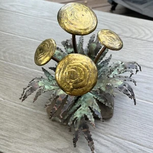 John Steck Bronze & Copper Mod Brutalist Sculpture Mushrooms Dandelion Leaves - Picture 1 of 14